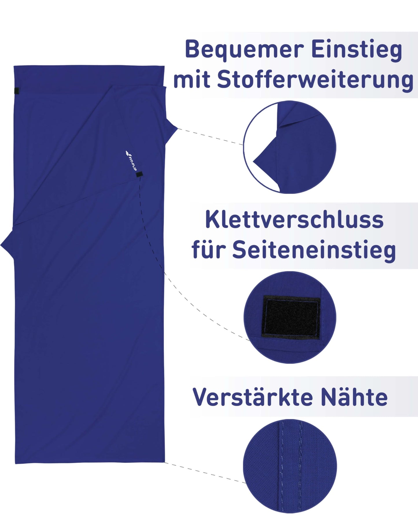 Fit-Flip Hut Sleeping Bag Ultra Light, Microfiber Sleeping Bag Inlay with extra pillow pocket, Inlet Sleeping Bag silky soft, Travel Sleeping Bag as well as Inner Sleeping Bag, Royal Blue