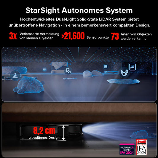 Roborock Qrevo Slim robot vacuum with mopping function - 8.2cm Ultra-Slim Design, StarSight 3D ToF navigation, 11,000Pa HyperForce suction power, 8-in-1 dock, FlexiArm side brush