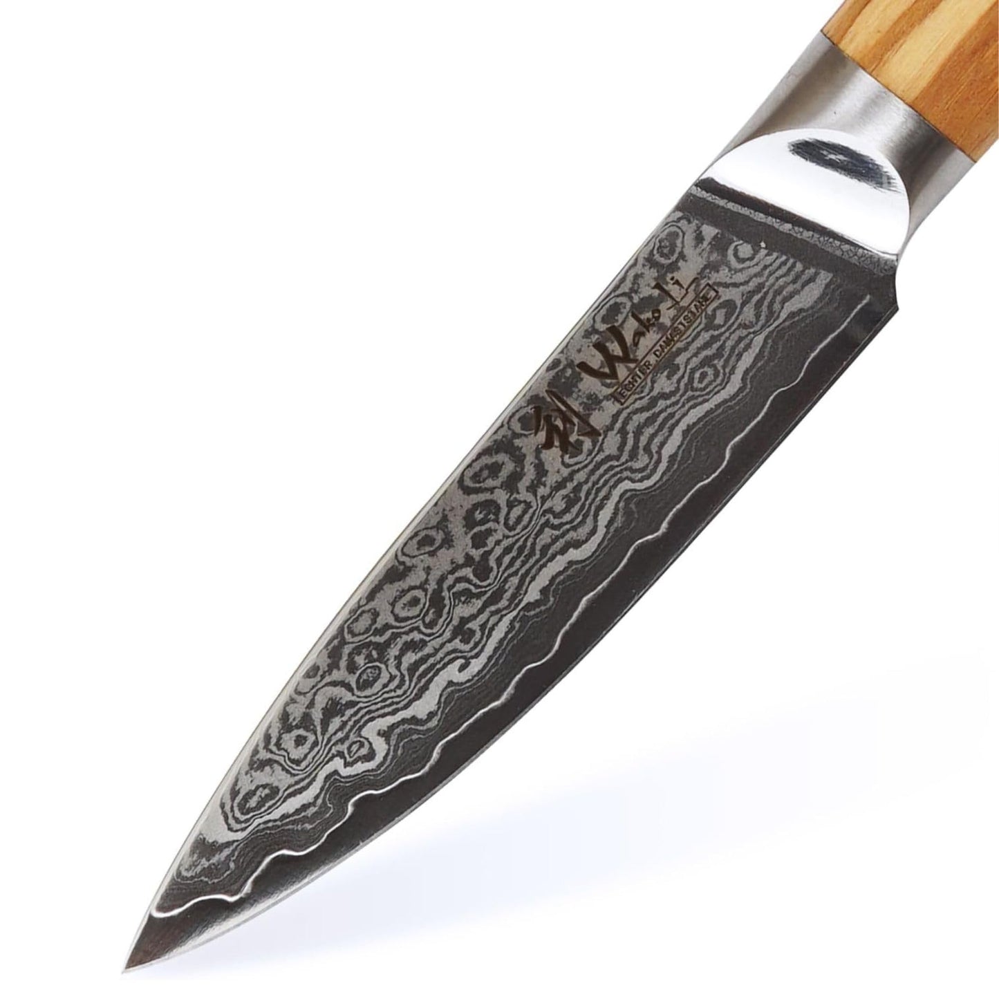 Wakoli Oribu Vegetable Knife Paring Knife Fruit Knife I 8.5 cm blade made of 67 layers of Damascus steel with AUS10 core I Olive wood handle I Sharp kitchen knife for vegetables, fruits & herbs I Gift box