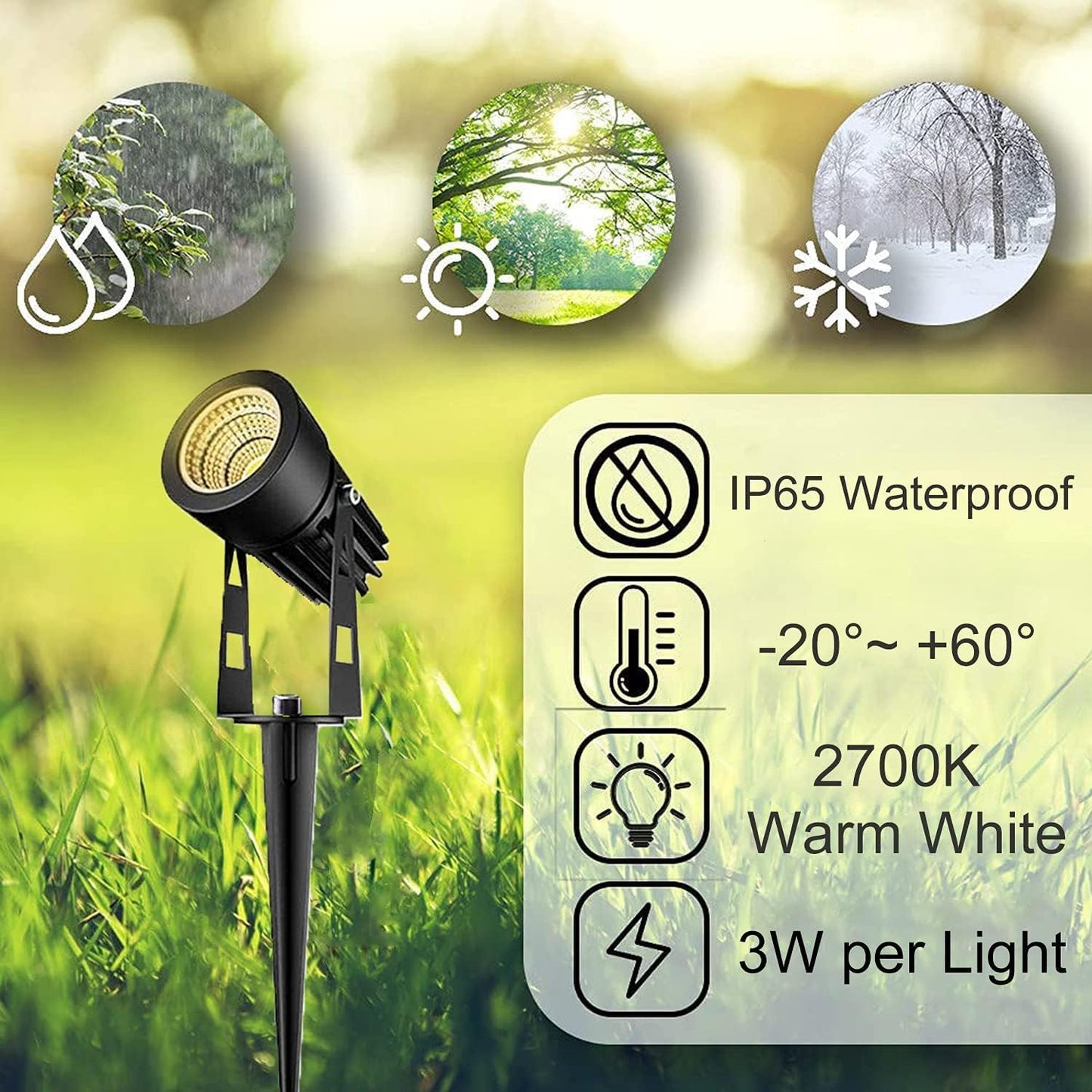30M garden spotlight LED ground spike Waterproof 6-pack garden lighting with power IP65 Waterproof garden spots LED outdoor garden lamp 3000K Warm White COB garden light Ideal for outdoor garden lawn garden path