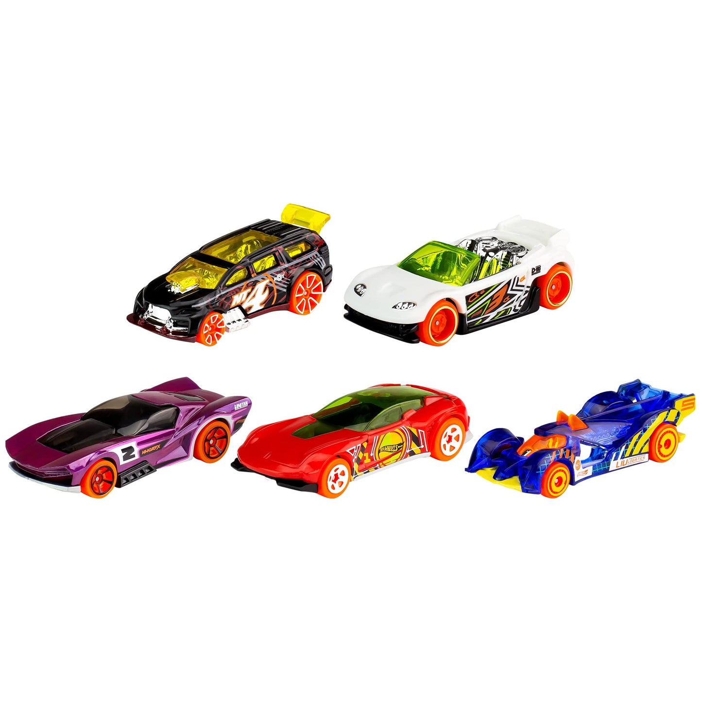 Hot Wheels Track Builder Mega Stunt Box & 01806 5-Pack 1:64 Die-Cast Vehicles Gift Set, 5 toy cars, random selection, for ages 3+