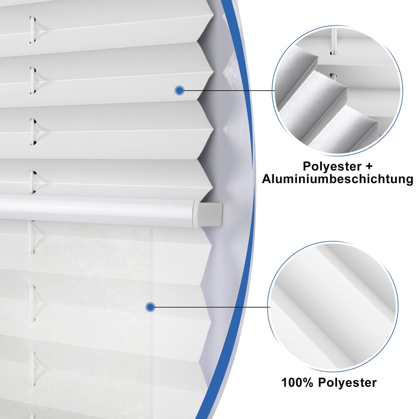 All-in-one Pleated without drilling blackout (Day and Night), White 60x110cm (WxH) Thermo Pleated 100% blackout & lightproof blind, Double pleated colorful for windows & doors.