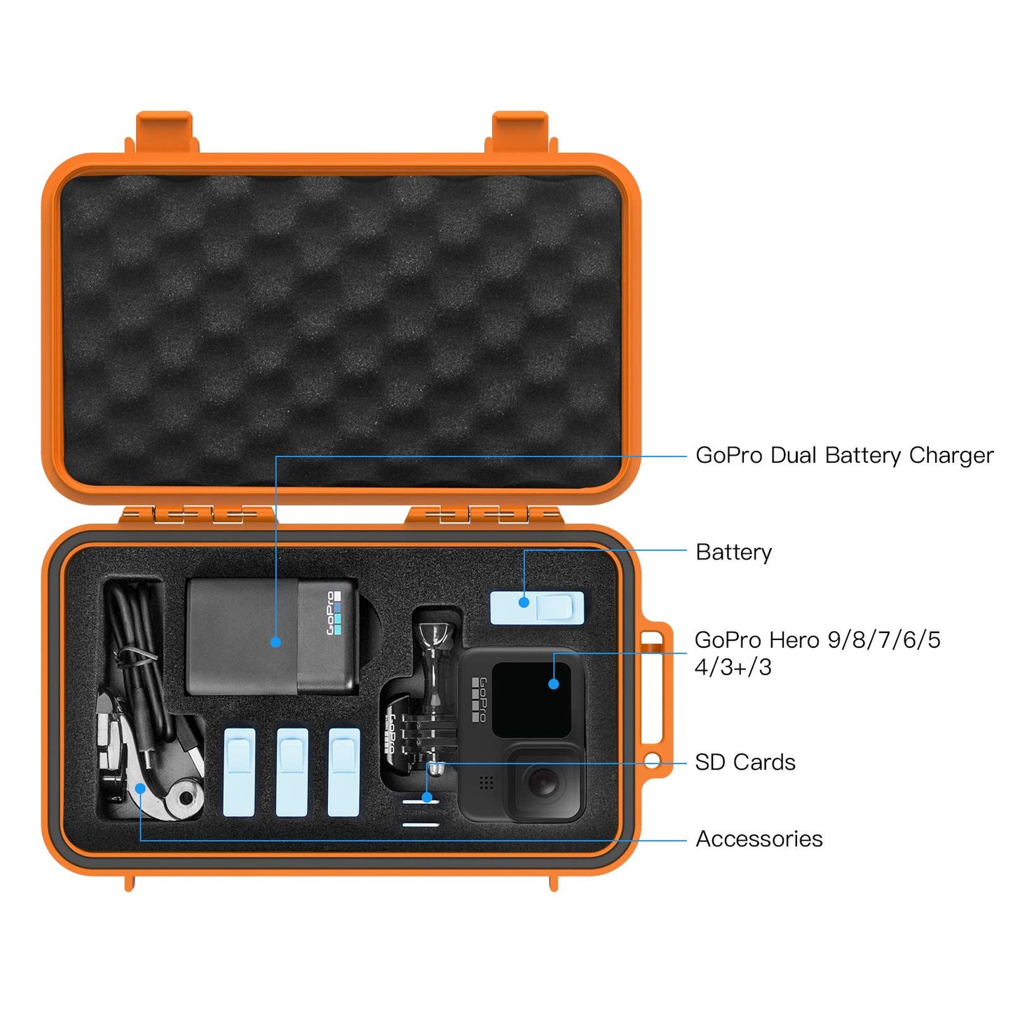 Smatree waterproof hardshell carrying case compatible with Gopro Hero 13/12/11/10/9/8/7/6/5 / Hero 2018 / DJI Osmo Action, Orange (camera and accessories not included)