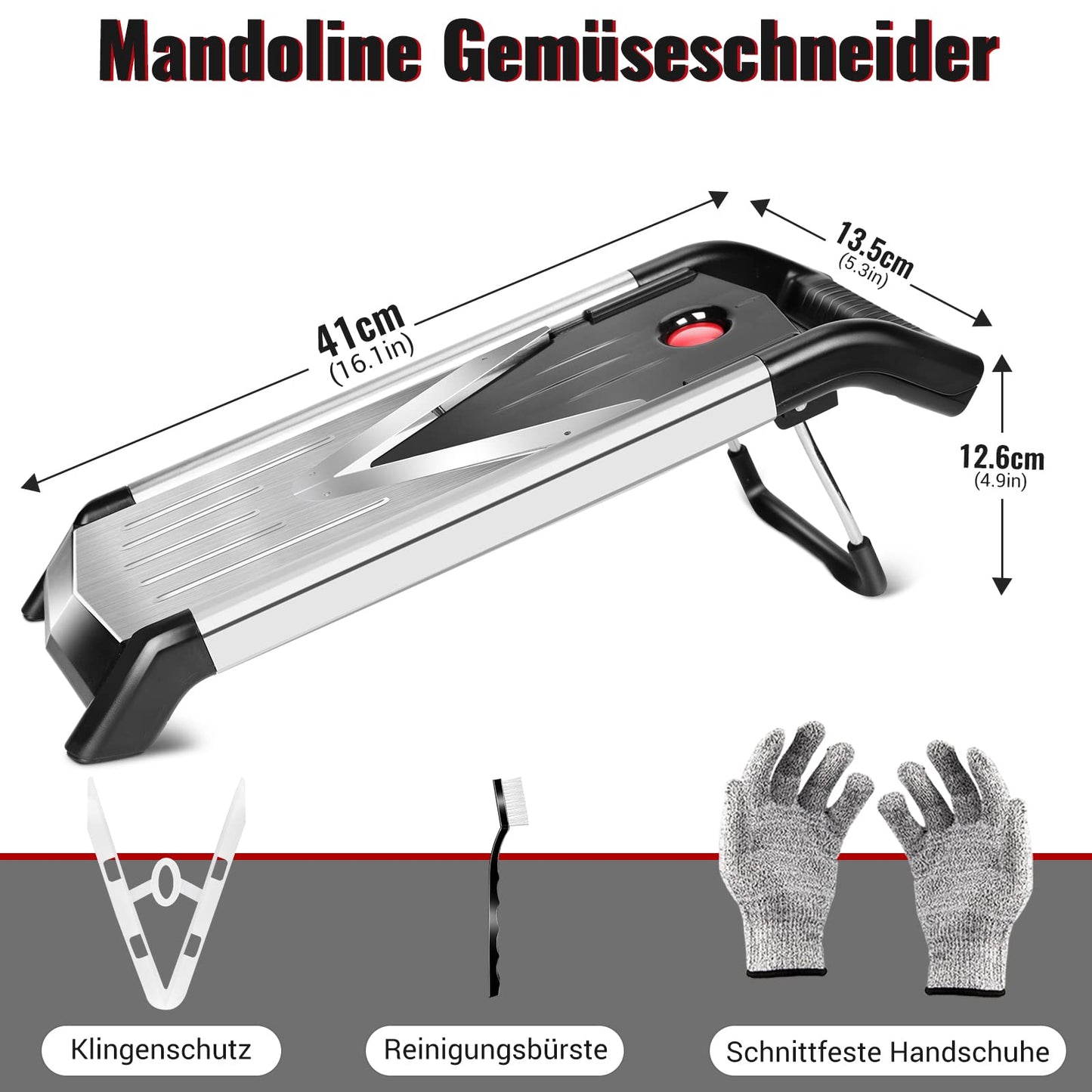MASTERTOP Mandoline Vegetable Slicer with V-Blade, 5 in 1 Vegetable Cutter Vegetable Grater Stainless Steel, Cucumber Slicer Thin Slices, Adjustable V-Slicer Kitchen Slicer Grater for Vegetables