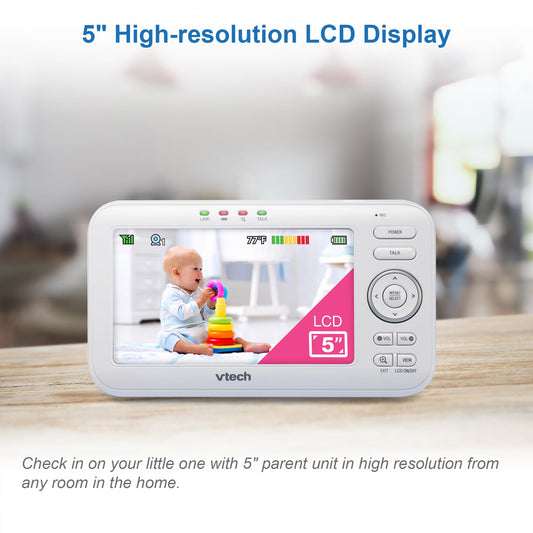VTech Baby Monitor VM5254 - Video baby monitor with high resolution - Clear sound, LCD color screen and night vision function - With two-way talk, lullabies and night light