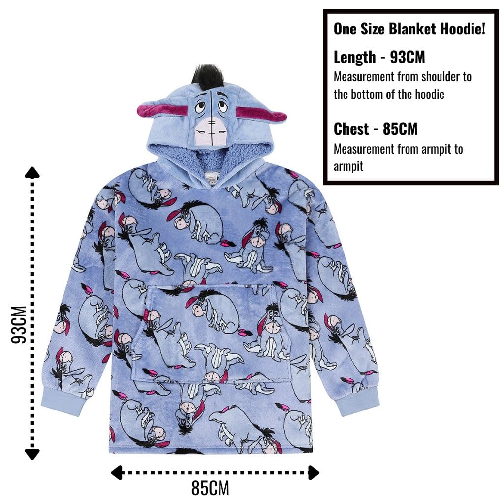 Disney Eeyore Women's Hoodie, Oversized Fleece Blanket, Blue, One Size