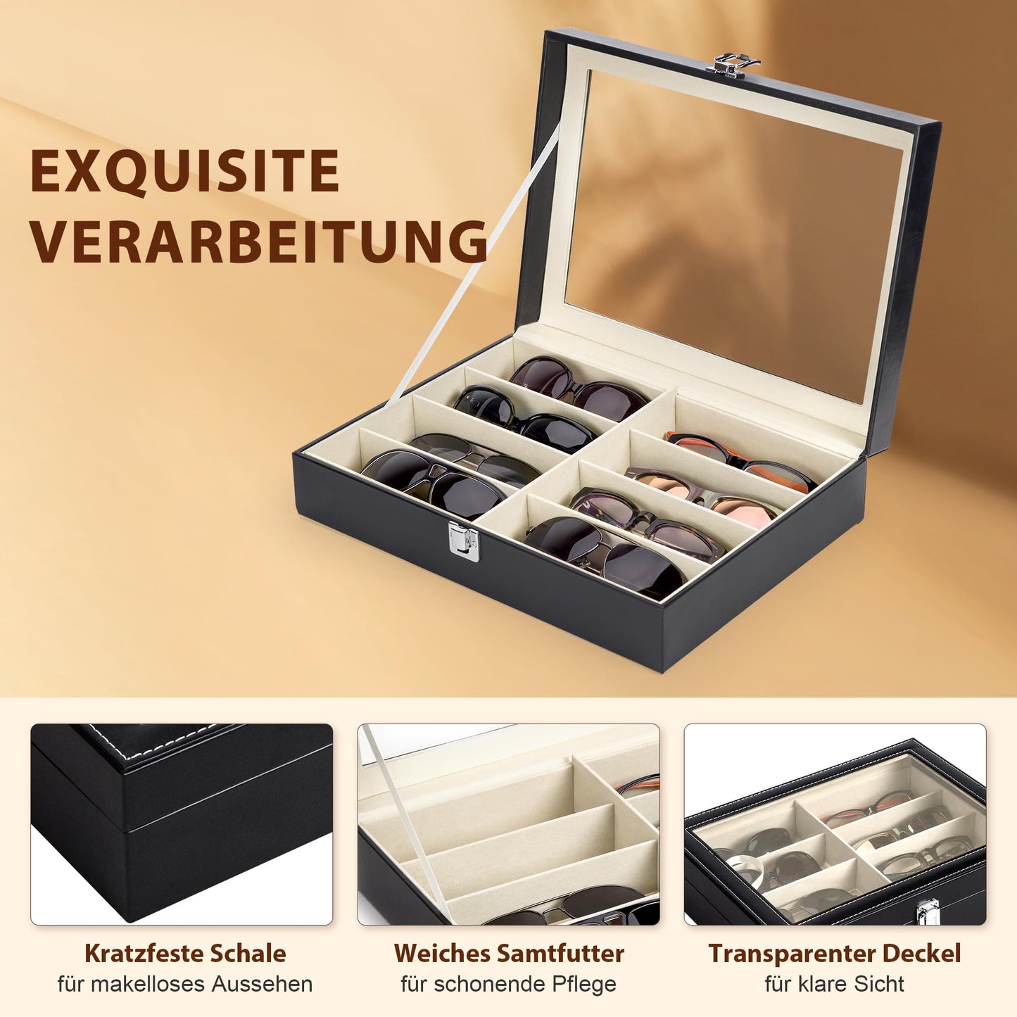 CO-Z Glasses Case Storage Box for 8 Glasses Sunglasses Organizer PU Leather Sunglasses Storage Case