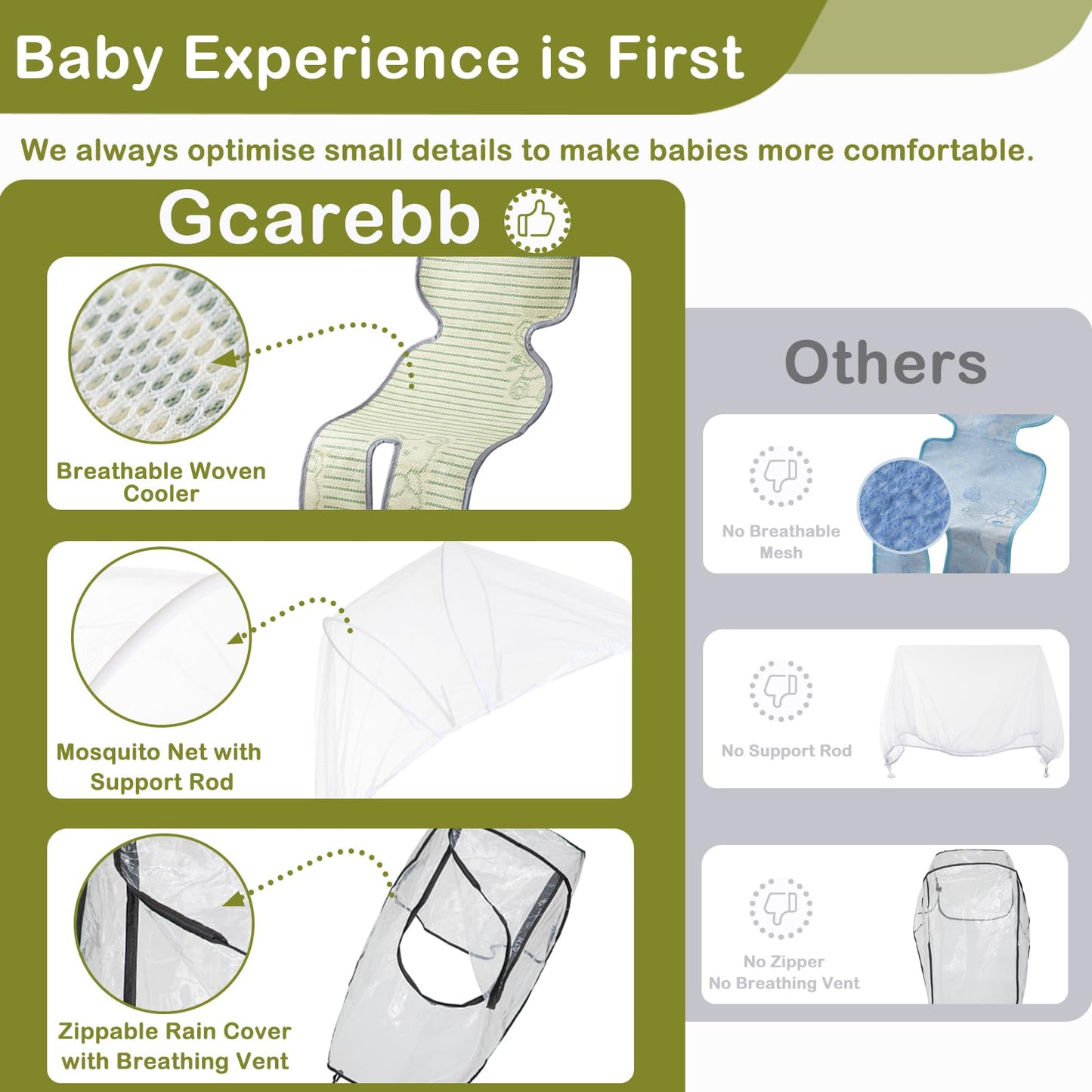Gcarebb 3 in 1 stroller with car baby seat, easily collapsible with one click, portable complete set with aluminum frame for newborns 0-3 years old.
