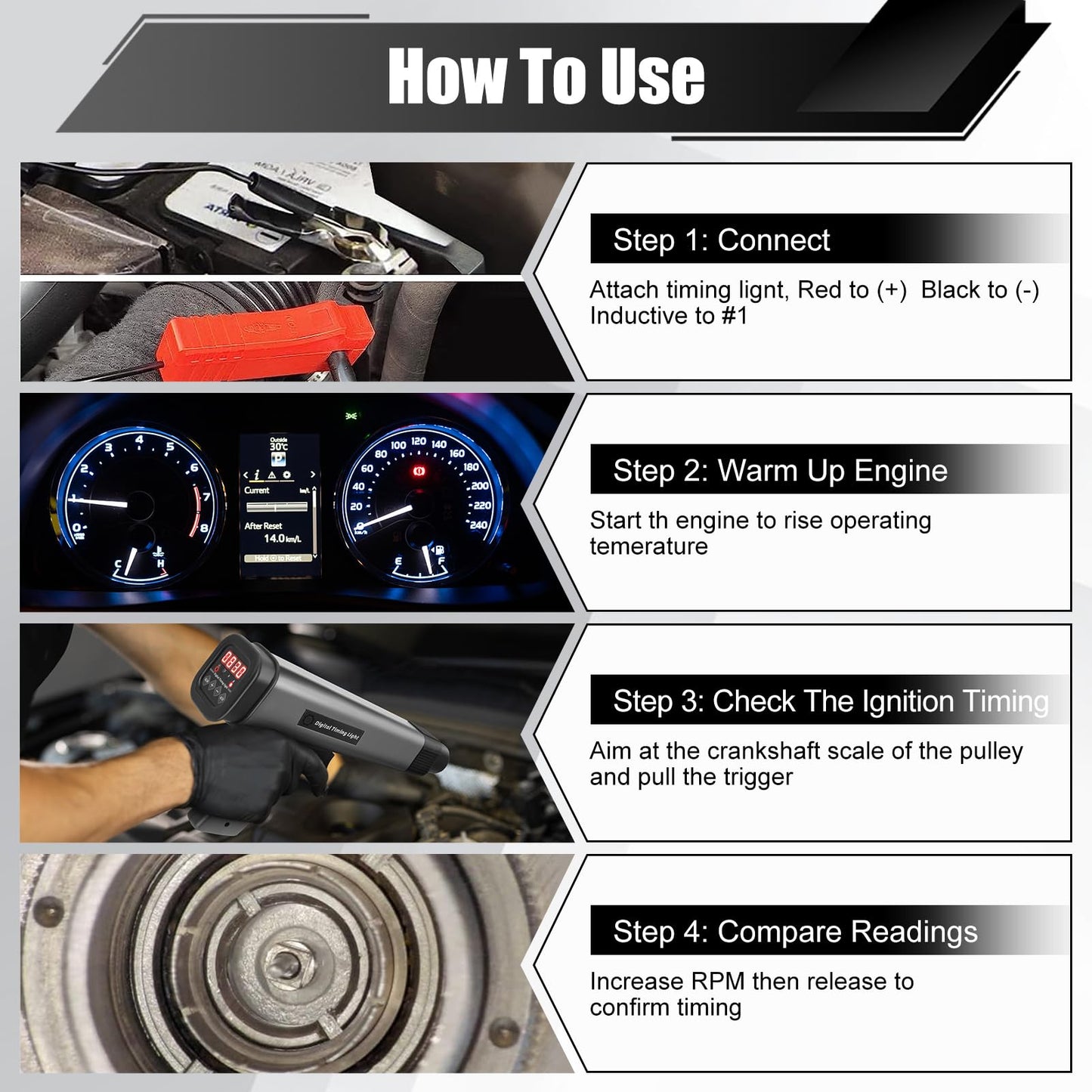 Timing light strobe lamp 12V timing light gun trigger adjust lamp digital engine timing light for car motorcycle boat airplane lawnmower ignition timing detection tool