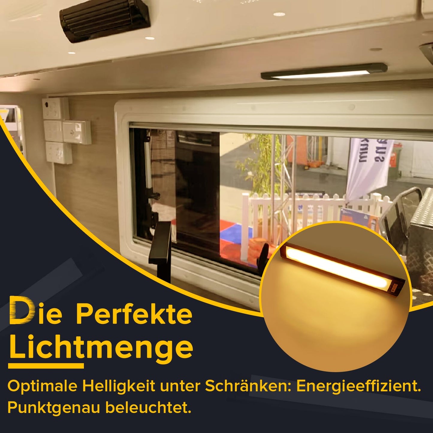 Dream Lighting LED Under Cabinet Light 12v RV Dimmable Camper Boat Lamp with Motion Sensor Interior Ultra-thin Black Aluminum Warm White
