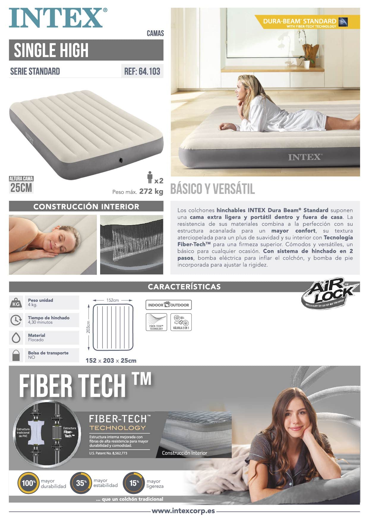 Intex Queen Dura-Beam Series Single High, Taupe/Grey, One Size