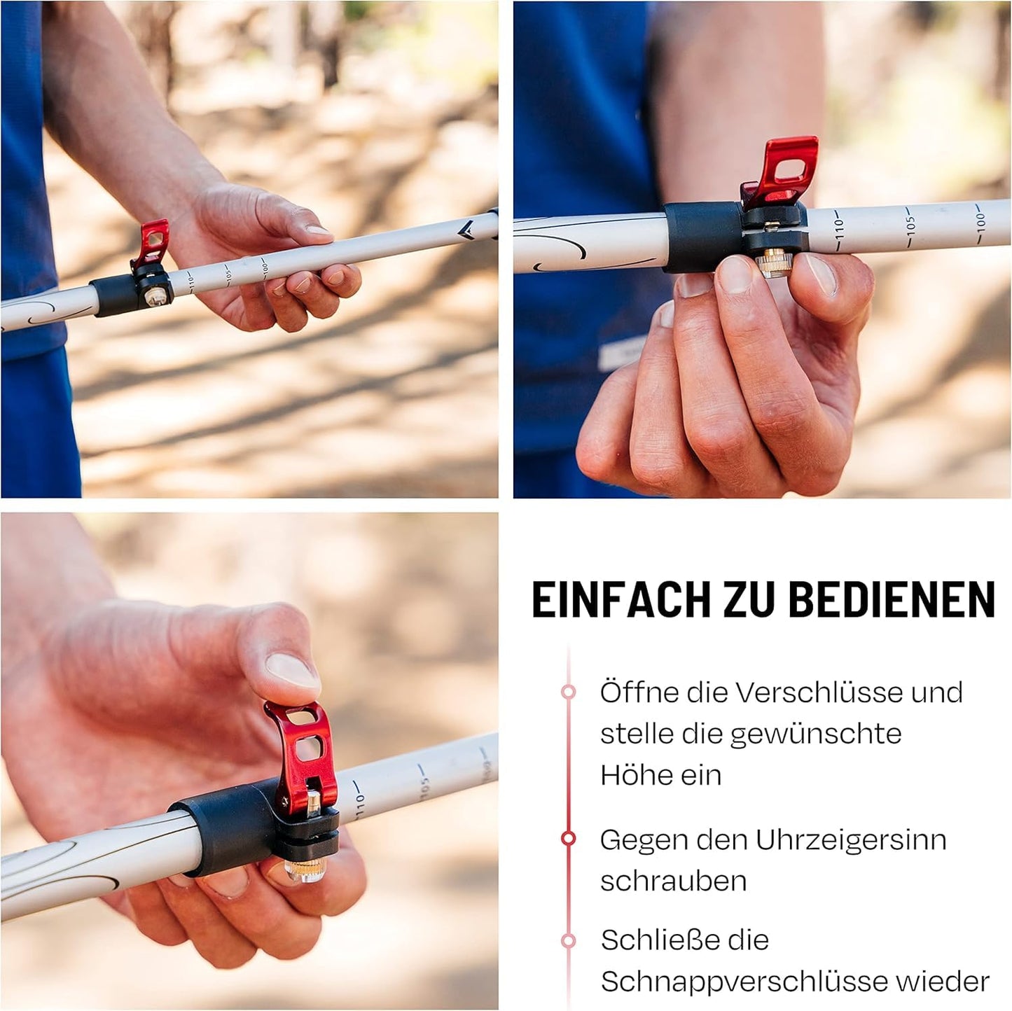 ATACAMA telescopic aluminum hiking poles - Nordic walking poles for men and women - Adjustable rubber tips - Lightweight trekking poles adjustable hiking poles.