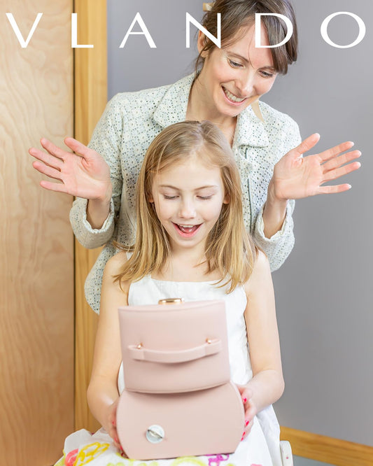 Vlando Ballerina Music Jewelry Box, Lockable Jewelry Case for Girls PU Leather with Drawers, Children's Jewelry Box, Jewelry Box with Canon Melody, Girls Gifts 6 7 8 Years