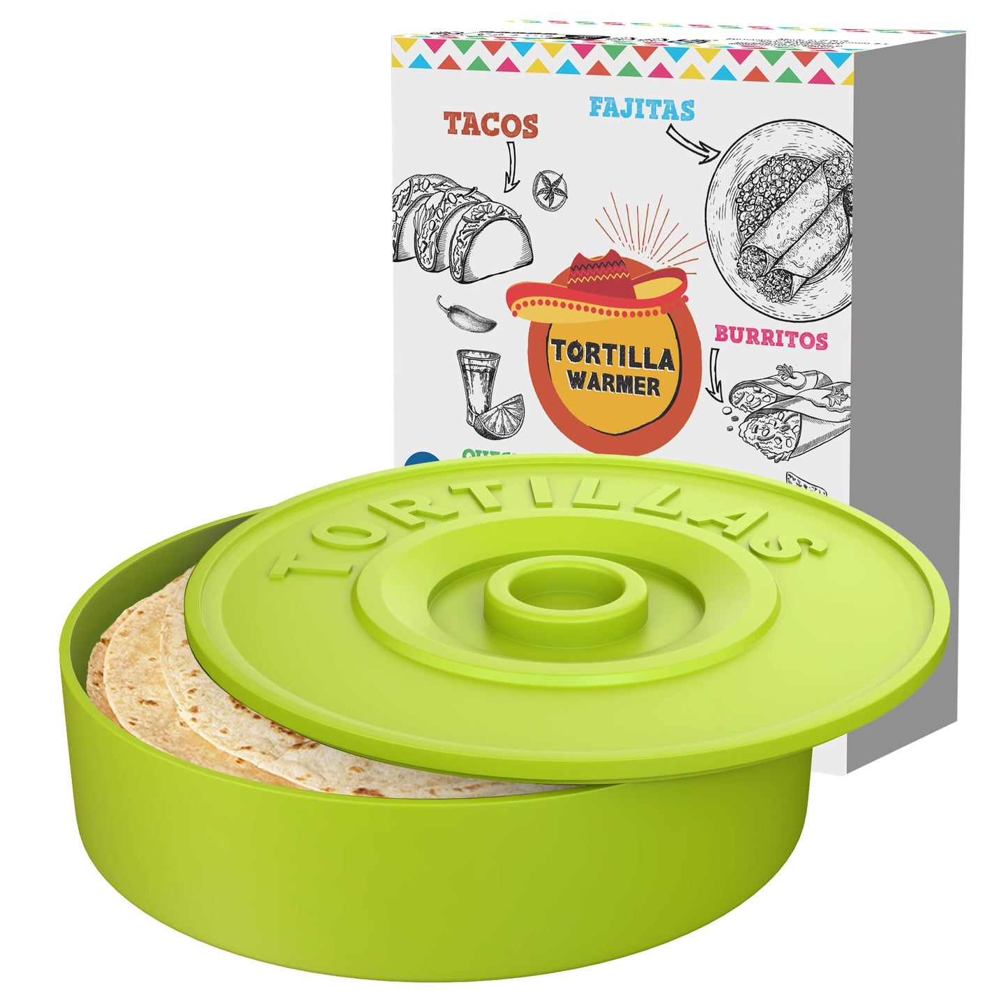 A TODA LECHE Tortilla Warmer - Mexican Tortilla holder for keeping tortillas warm - Quesadillas - Mexican Tacos - 22 cm (Green)