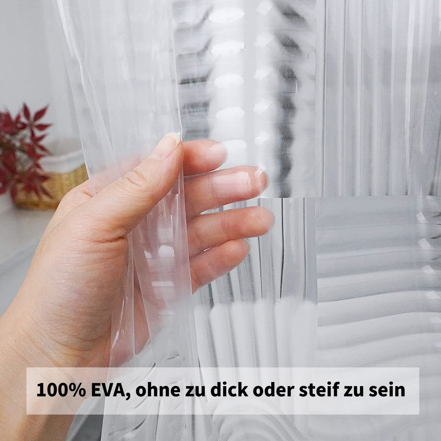 EurCross 3 stronger magnets transparent shower curtain 180x180 for bathroom, waterproof anti-mildew curtain with geometric 3D pattern, Eva plastic with 12 hooks
