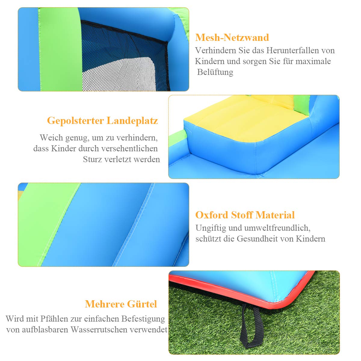 COSTWAY Inflatable Bounce House Water Slide Play Pool, Water Play Center with Slide, Inflatable Water Park, Splash Pool 478x366x242cm (Bounce House Only)