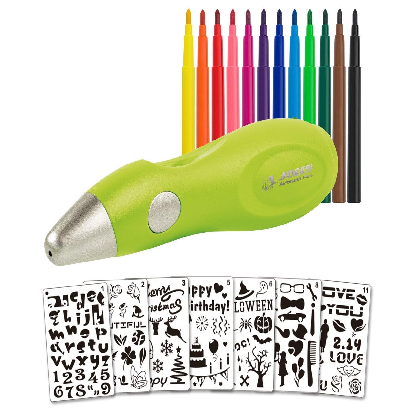 Jolly Airbrush Fun | Spray paint for kids | Non-toxic (Airbrush), 20-piece set, green