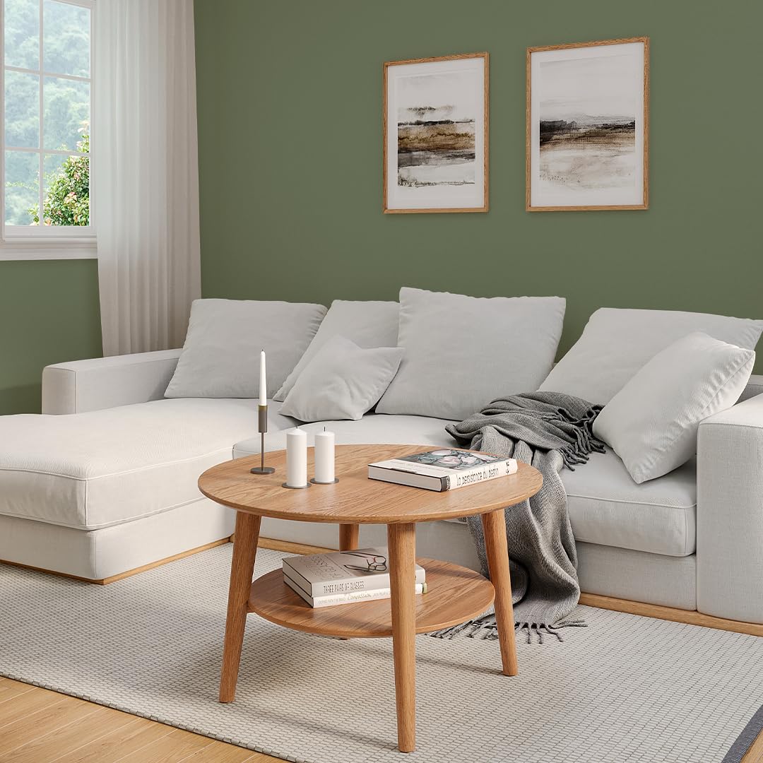 Skølm Mjölnir coffee table round - living room table wood - high-quality side table for living room - coffee table made of solid oak wood, dark oiled natural - sofa table with shelf - coffee table Ø70 cm.