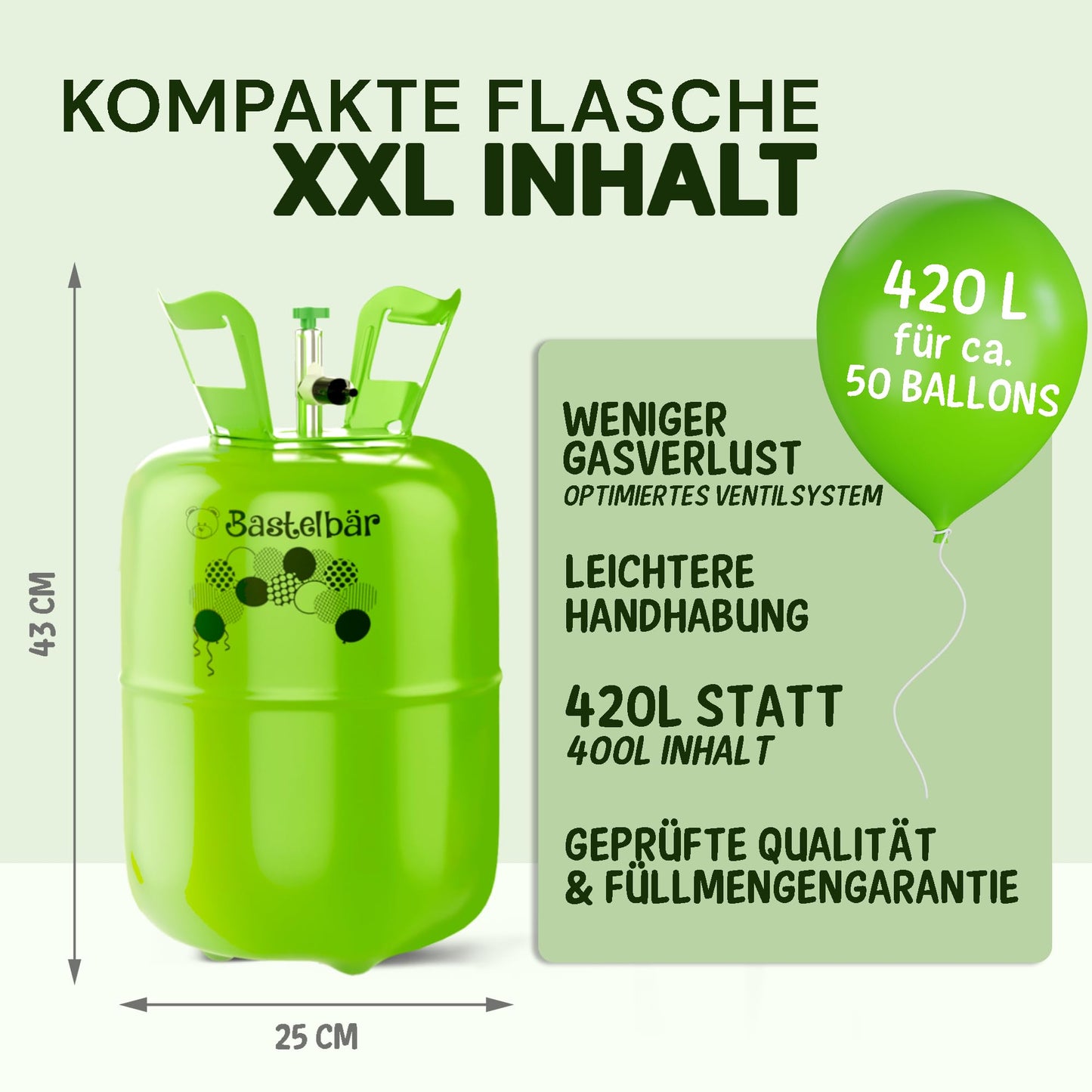 Helium gas cylinder + 100 balloons ECO-TEST "VERY GOOD" β’ guaranteed 420l balloon gas β for approx. 50 balloons β MADE IN EU β Helium Balloon Gas β’ practical filling system for parties, weddings, birthdays.