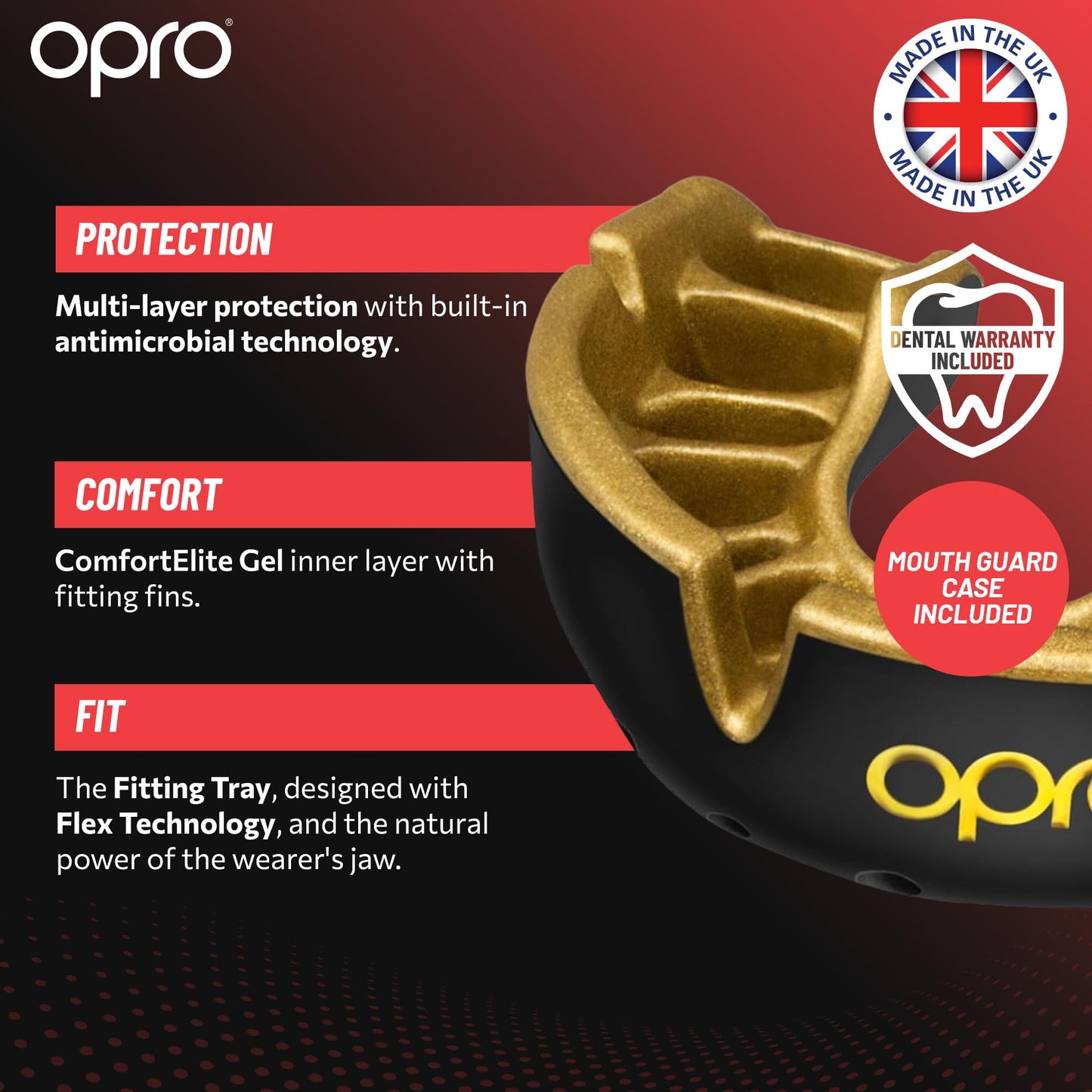 OPRO mouth guard - Gold-level dental protection for boxing, combat sports, MMA, adults & kids - self-fitting shield for hockey, kickboxing, rugby - premium fit - with dental warranty