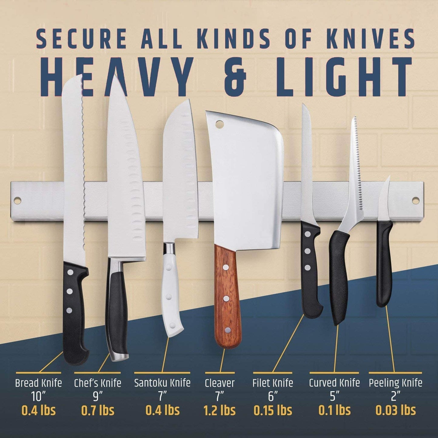 Improved 50cm Magnetic Knife Strip, Extra Strong Stainless Steel Magnetic Knife Holder, Wall-Mounted Magnetic Strip, Easy Self-Adhesive Installation, Magnetic Knife Holder for Organized Kitchen.