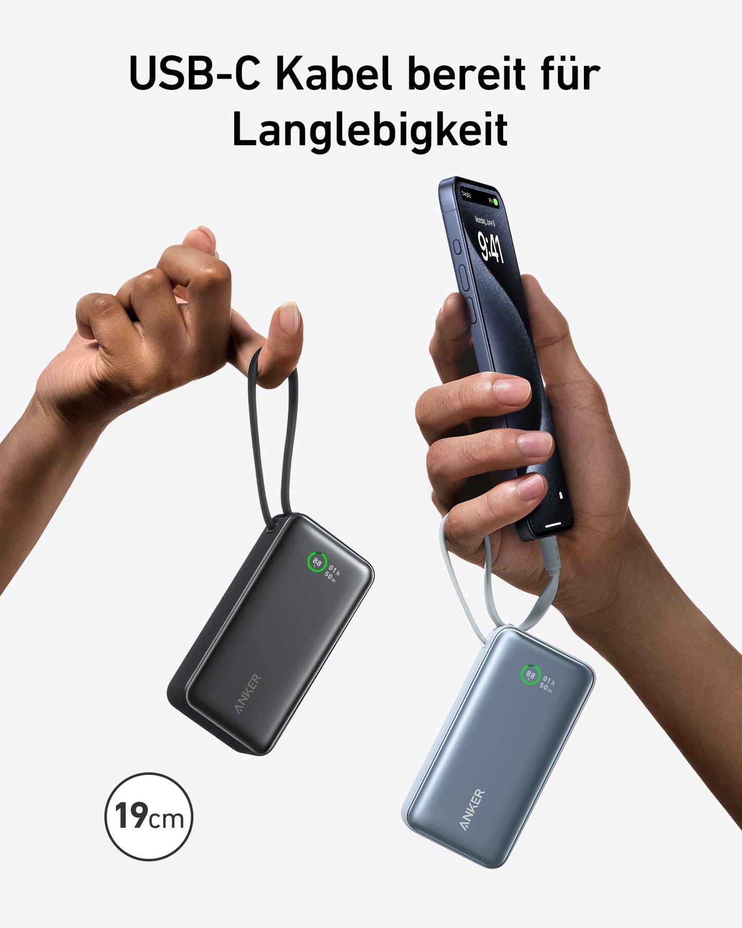 Anchor Nano Powerbank, 10,000mAh power bank with built-in USB-C cable, PD 30W maximum power with 1xUSB-C, 1xUSB-A, for iPhone 17/16/15/14, MacBook, Galaxy, iPad, AirPods, and more (Black)