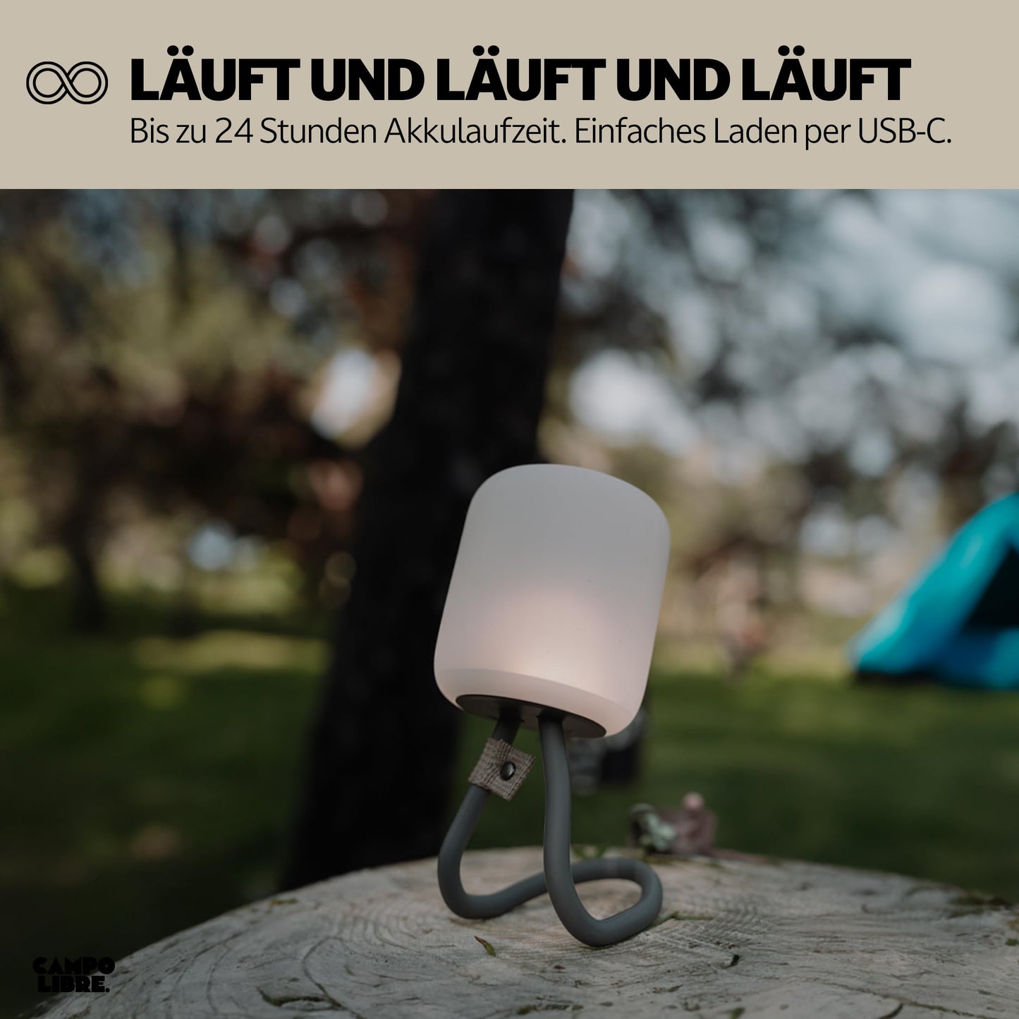 Campo Libre.® LENI I Camping Lantern I versatile outdoor light for hanging, standing, and mounting I dimmable camping light I rechargeable I balcony light, camping lantern, table lamp, square Grey
