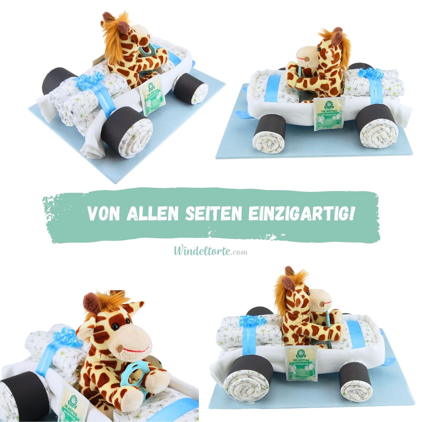 Diaper cake® Diaper car for boys & girls in blue & pink | Diaper cake/diaper gift - 14 LILLYDOO diapers | Stuffed animal - gift for birth | Baby shower gift | Plush toy (blue/boy)