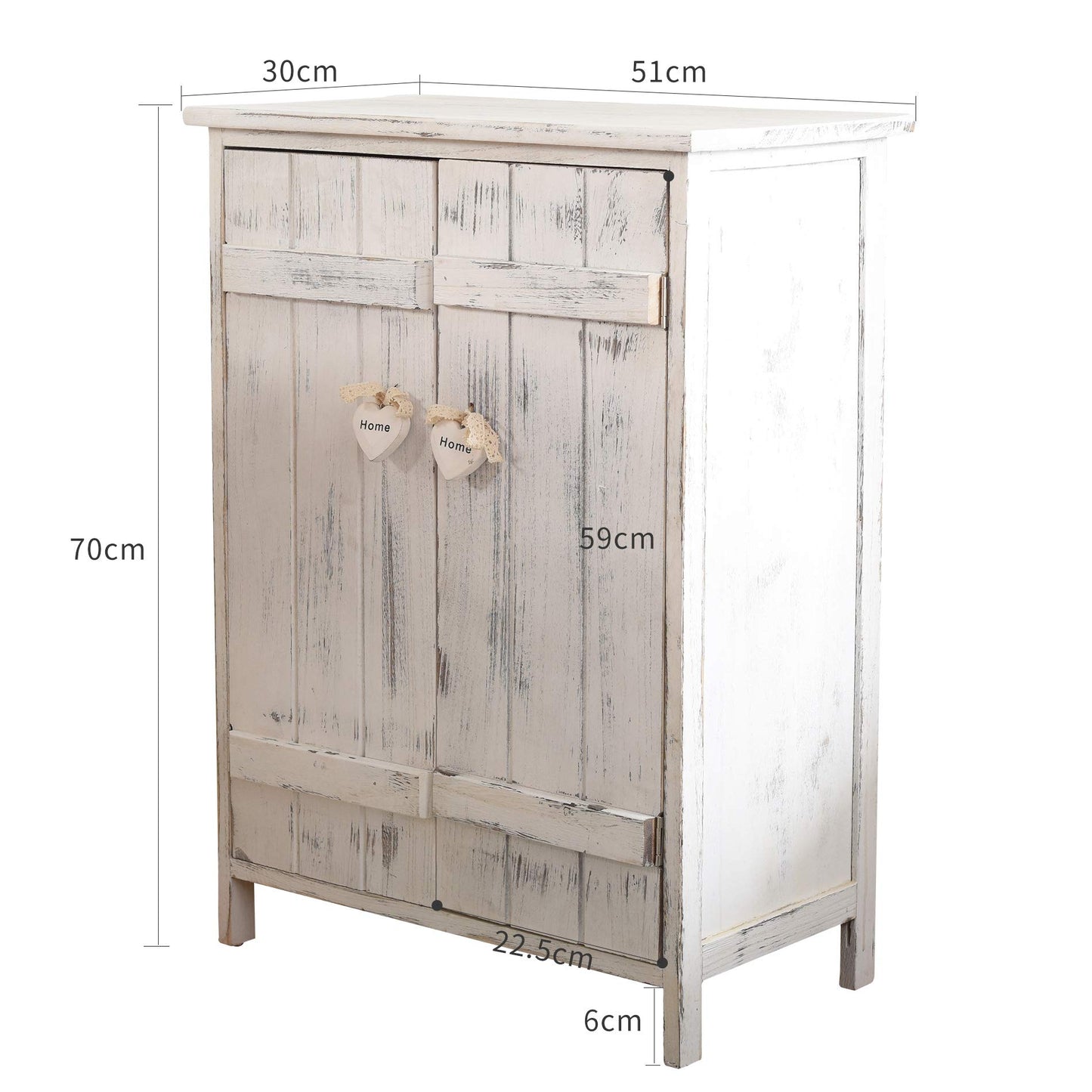 Rebecca Mobili kitchen cabinet chest of drawers bathroom cabinet 2 doors white shabby chic hearts entrance - Dimensions: 70 x 51 x 30 cm (HxLxB) - Art. RE4573
