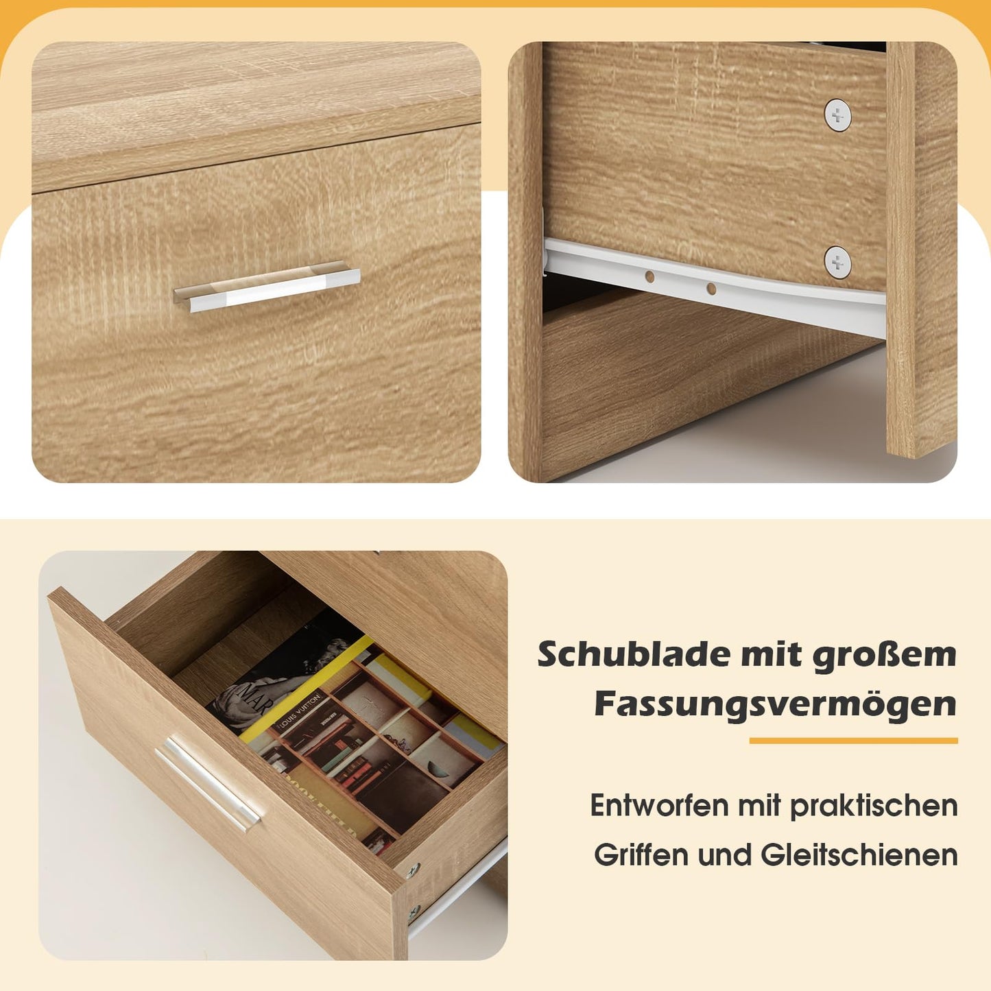 COSTWAY bedside table with 3 drawers, nightstand for boxspring bed, nightstand, night console, side table for bedroom, living room, 38 x 35 x 66 cm, natural