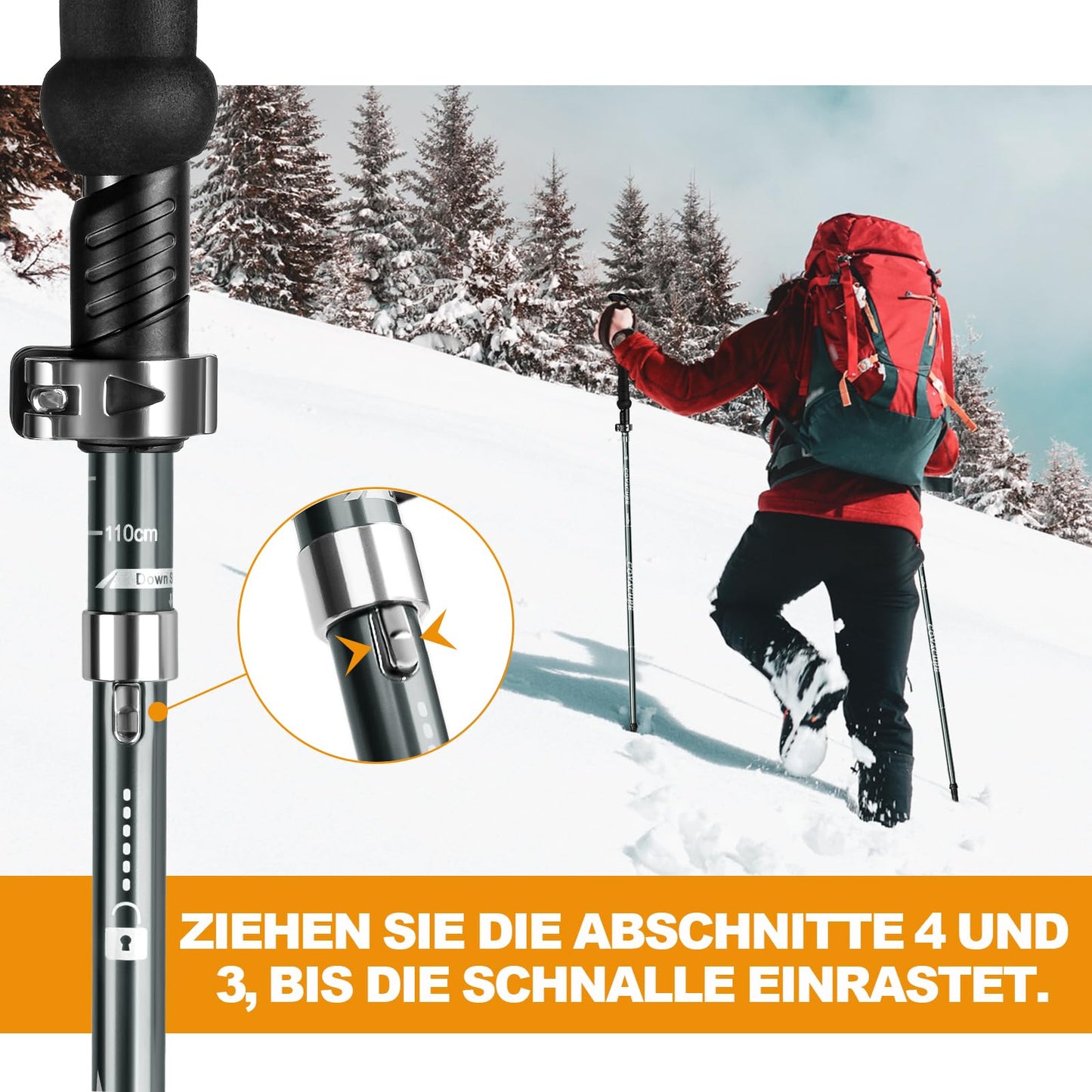 COVACURE Trekking Poles Nordic Walking Sticks - 110-130 cm Foldable, Adjustable, Telescopic, Lightweight, with Rubber Tips for Men and Women (2025 Upgrade Model)