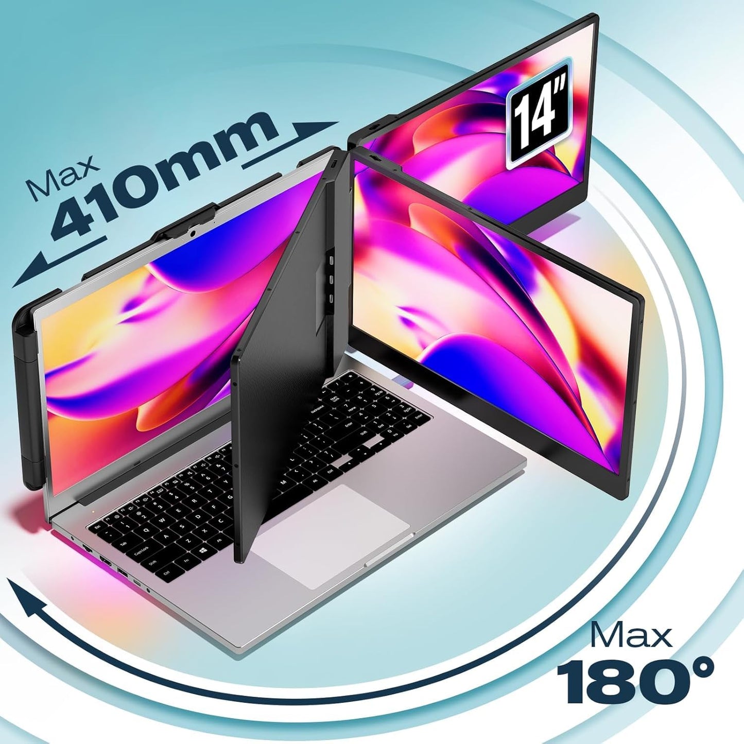 Teamgee Laptop Monitor extension, 14" FHD 1080P IPS Portable Monitor for laptops, Built-in stand/speakers, dual screen for 13"-17" laptops, plug & play compatible with Mac, Windows, Android