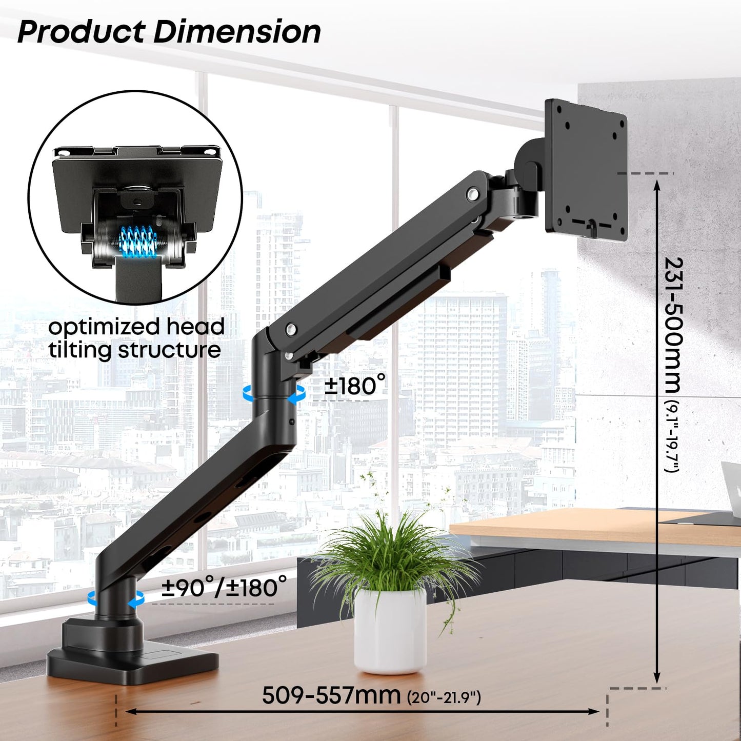 Monitor Mount 1 Monitor For 17-49 Inch Flat & Curved Screen, Sturdy Gas Spring Monitor Mount Adjustable Height with Tilts, Increased Load Capacity of 2~20kg, VESA 75x75/100x100
