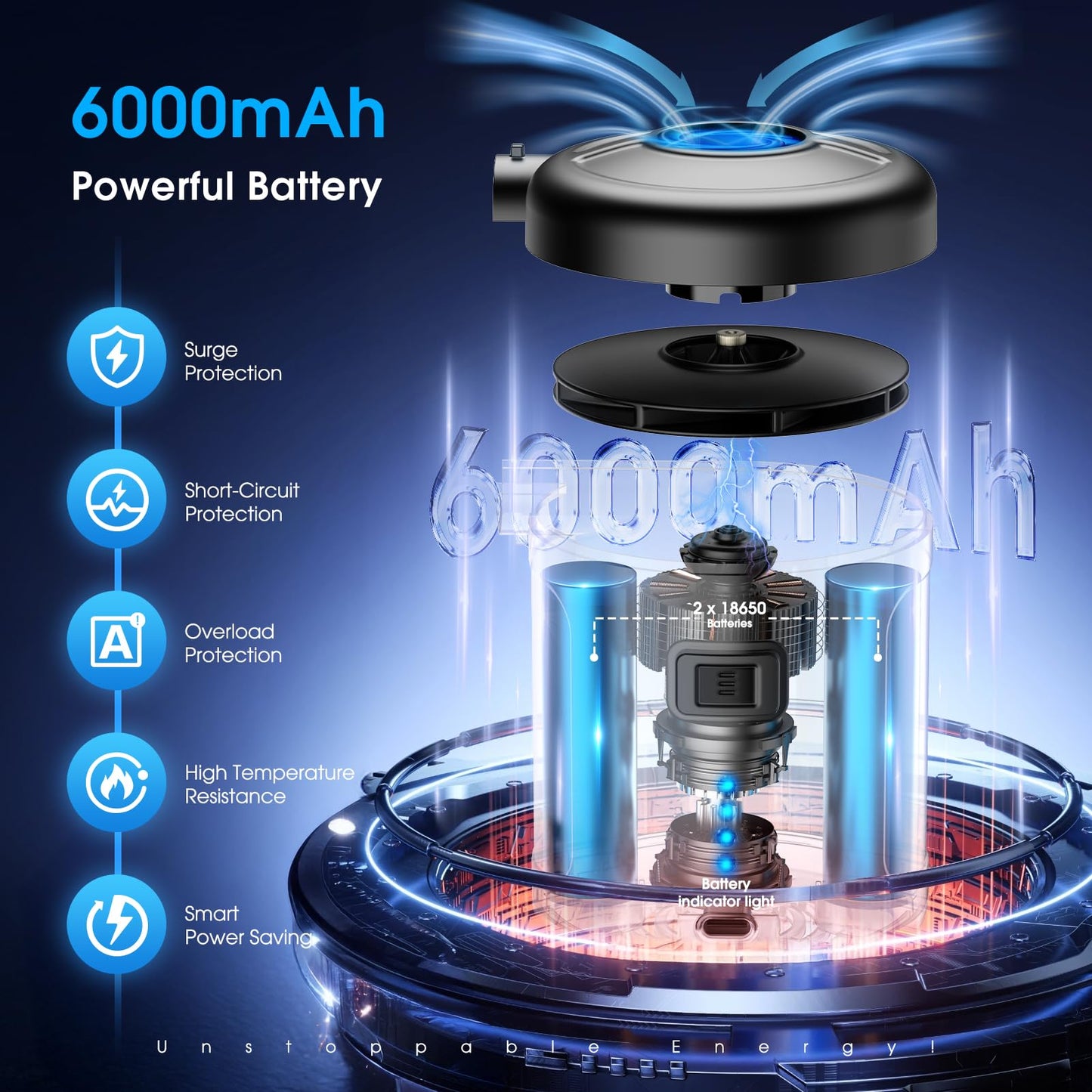 Air Pump SUPPOU Electric Air Pump, 6 In 1 Portable Electric Rechargeable 6000mAh Battery Air Pump, Electric Air Pump for Air Mattress Pool Floats Pool
