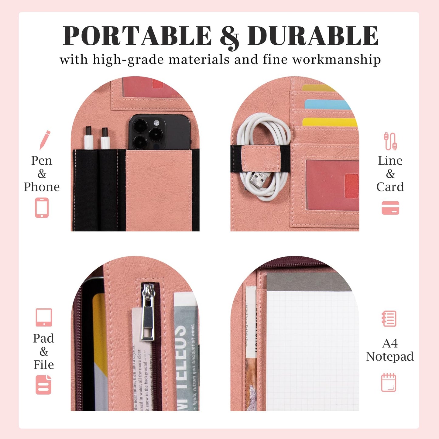 Calfinder A4 writing pad, conference folder, vegan leather, work folder, file folder, leather folder, business folder, pink