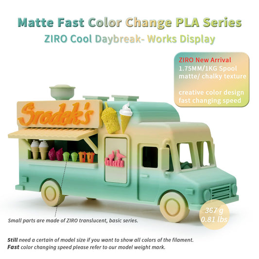 ZIRO Matt Multicolor PLA Filament 1.75mm, Fast Color Changing Matte 3D Printer Filament, 1kg Spool for Most FDM 3D Printers, Dimensional Accuracy +/-0.03mm, Cool Dawn.