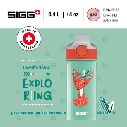 SIGG - Aluminum Kids Water Bottle - Miracle Peaceful - With Straw - Leakproof - Lightweight - BPA-free - Climate Neutral Certified - School & Sports - Water Green & Orange with Fox - 0.4L