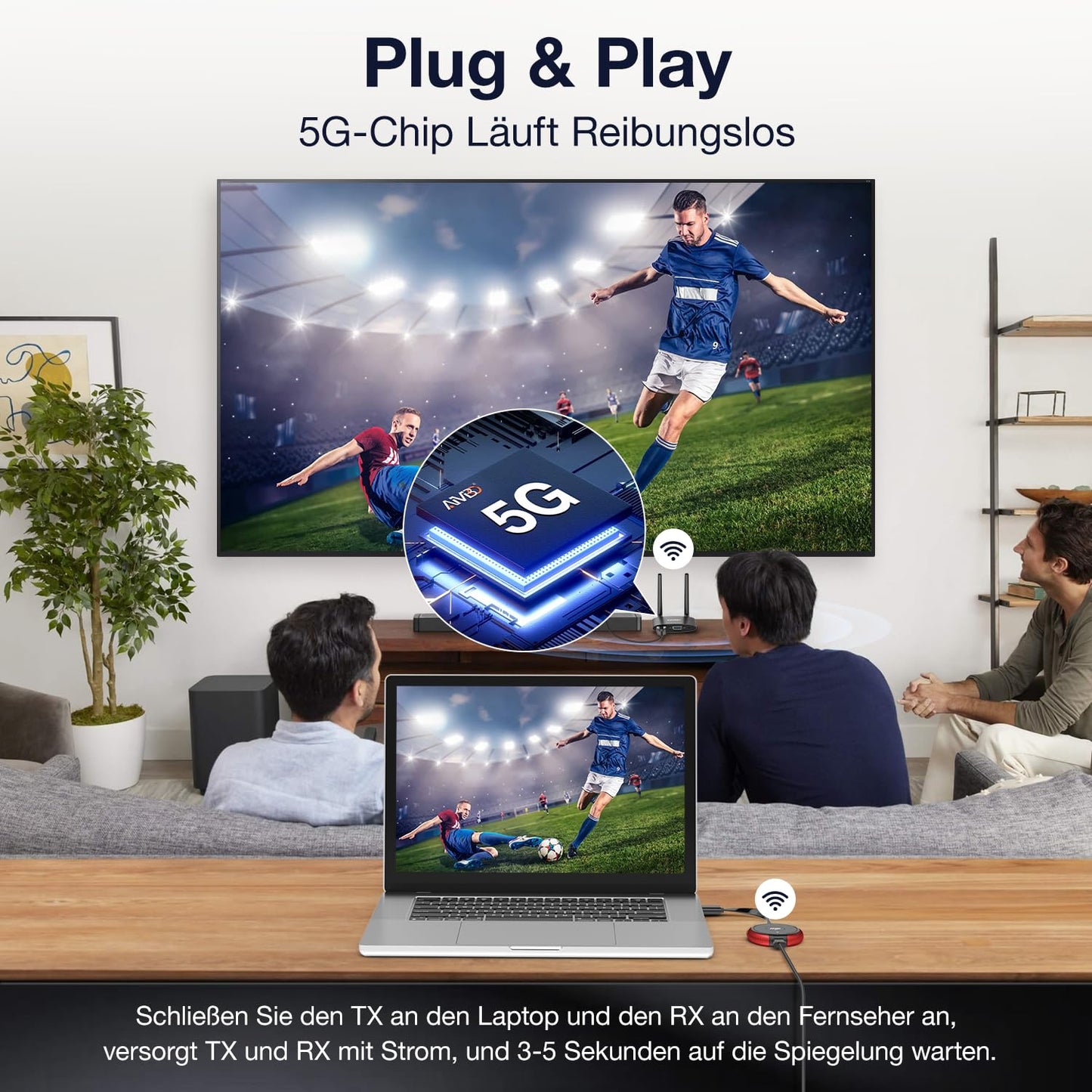 AIMIBO Wireless HDMI Transmitter and Receiver 4K/5G, 2-in-1 HDMI Wireless USB-C/HDMI Transmitter and Receiver, 165 feet/50m video streaming with HDMI/VGA dual screen for HDTV, set-top box, SkyQ.