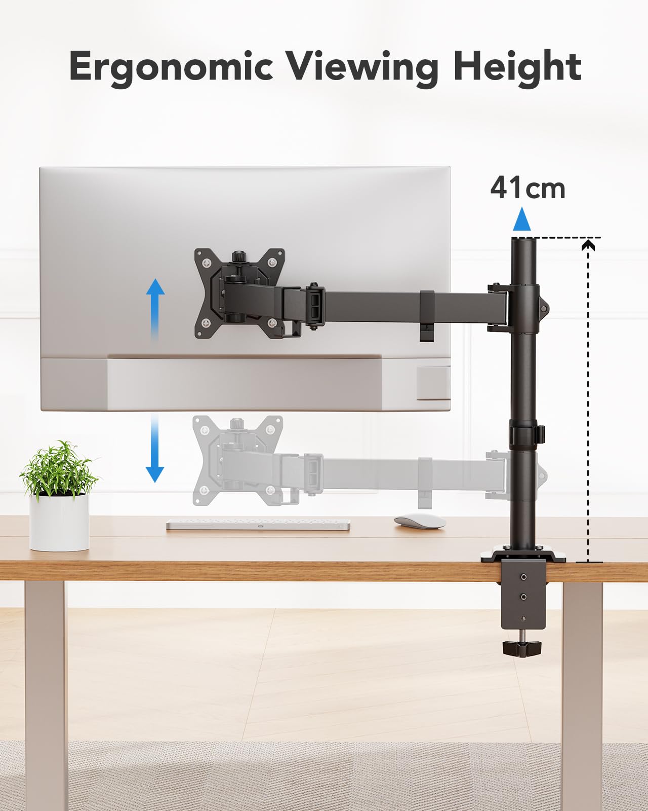 HUANUO monitor mount for 13-32 inch screens, monitor stand adjusts height, tilt, swivel, and rotate, 2 mounting options, VESA 75 & 100 mm.