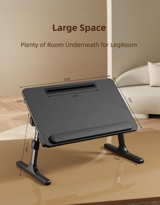EWX bed desk with folding legs, tablet slot, storage drawer, silicone wrist rest, foldable lap table for eating, working, writing, and drawing.
