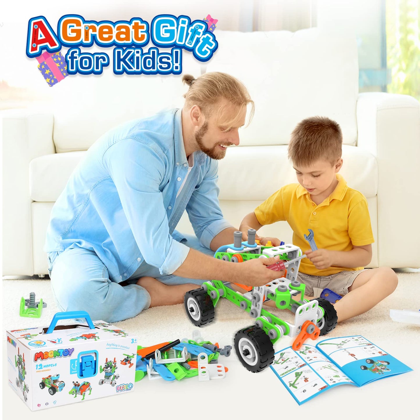 MOONTOY construction toy for boys aged 5-9, 218 pieces dinosaur building blocks toy for kids, 10-in-1 educational building set, great gift for boys and girls.