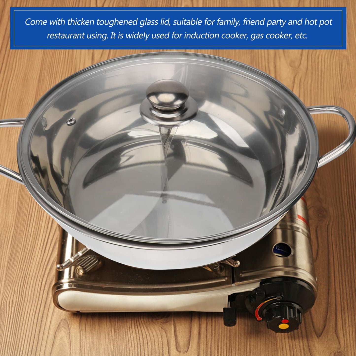TOPBATHY Induction Wok Electric Hot Pot Induction Cooker Fondue Pot Shabu Hot Pot For Home Stainless Steel Insulated Hot Pot Electric Cooking Pots Rice Cooker Daily Use