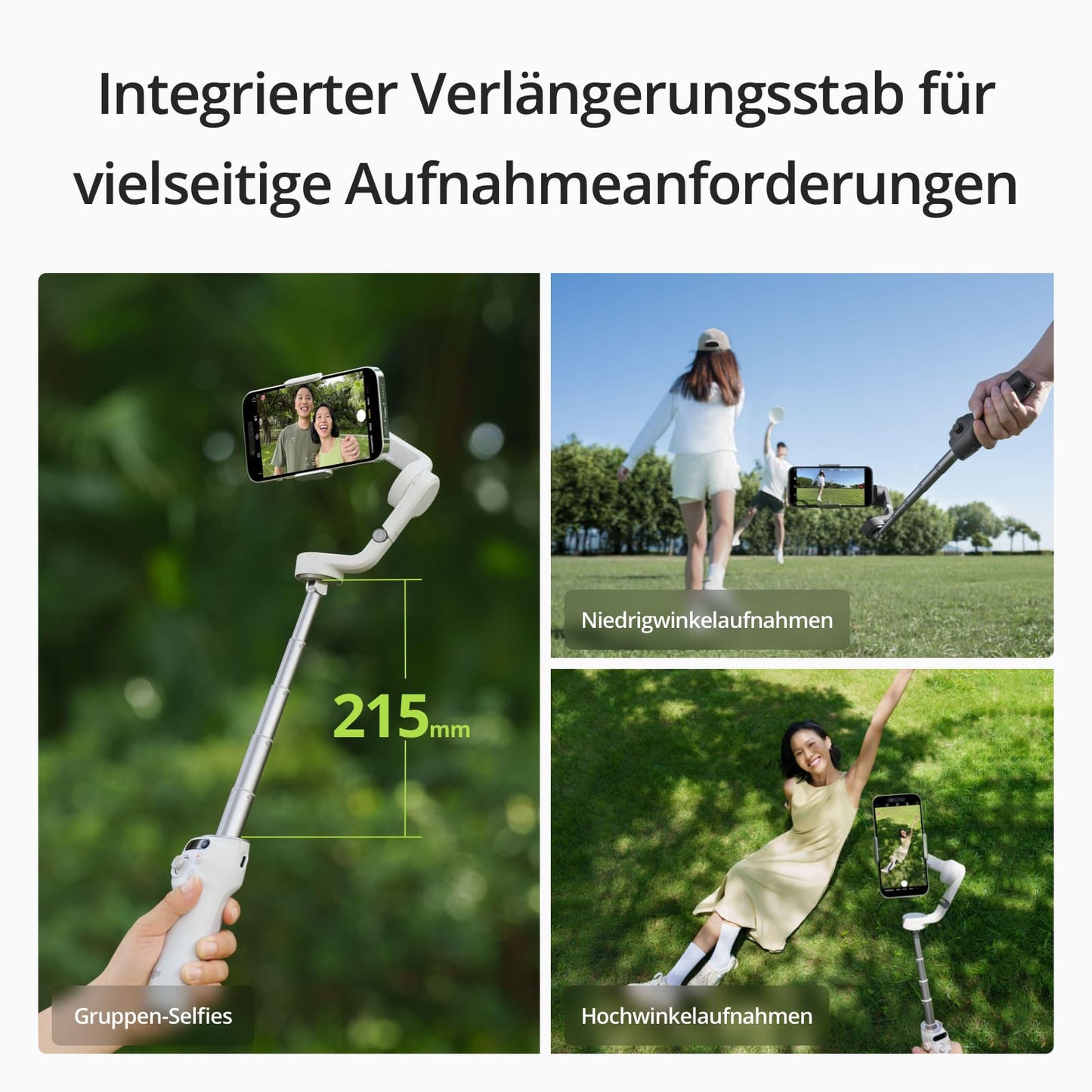 DJI Osmo Mobile 6 Fill Light Combo, 3-axis smartphone gimbal, integrated extension pole, portable & foldable, Android & iPhone gimbal, object tracking, additional light phone clamp, Platinum Grey