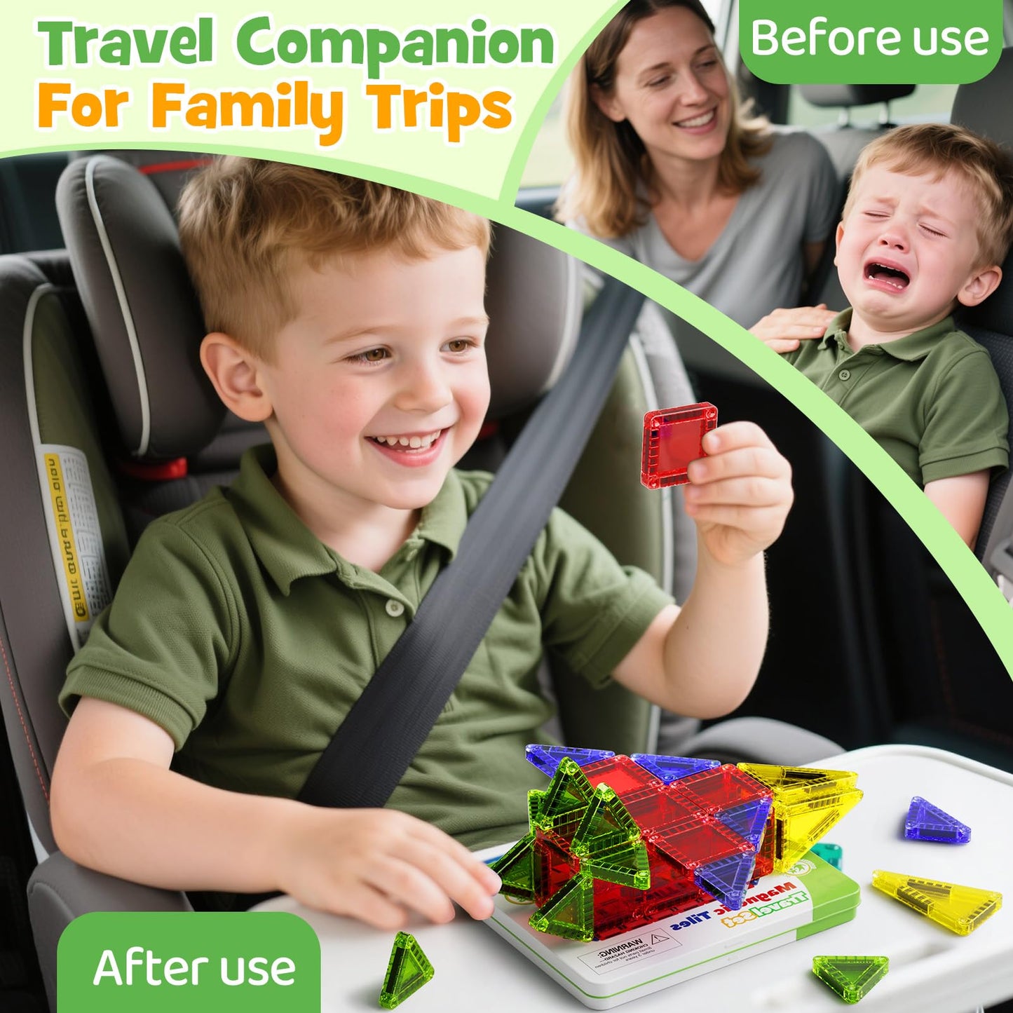 Magnetic Tiles Building Set Travel Toy for Kids Portable Travel MINI Magnetic Tiles Toy Magnetic Construction Kit Gift for 3+ Years Toddlers (26pcs Magnetic Tiles)