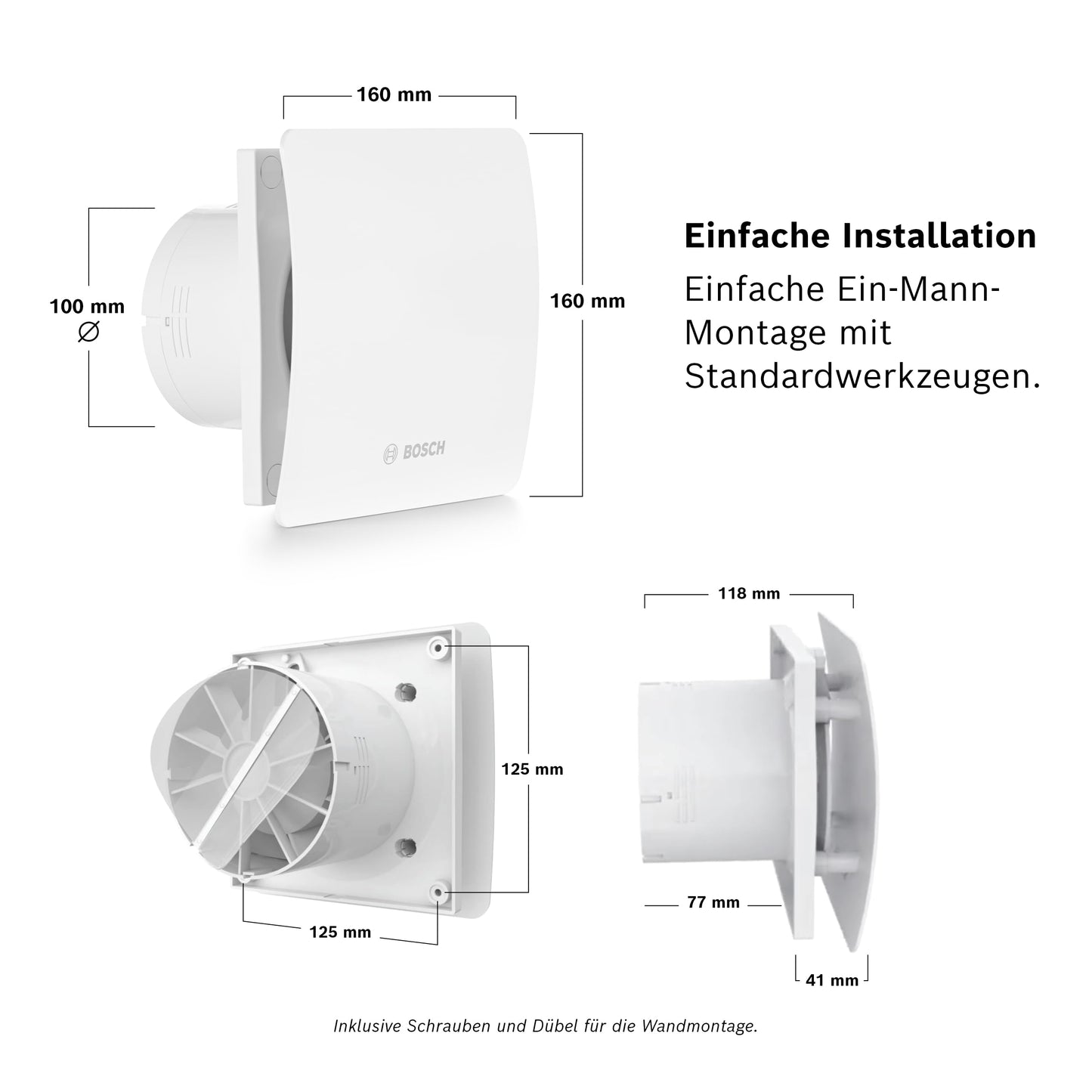 Bosch bathroom fan 1500 DH W 100 - For ventilation in bathroom and toilet, combating moisture and mold - With hygrostat and timer - 100 mm diameter