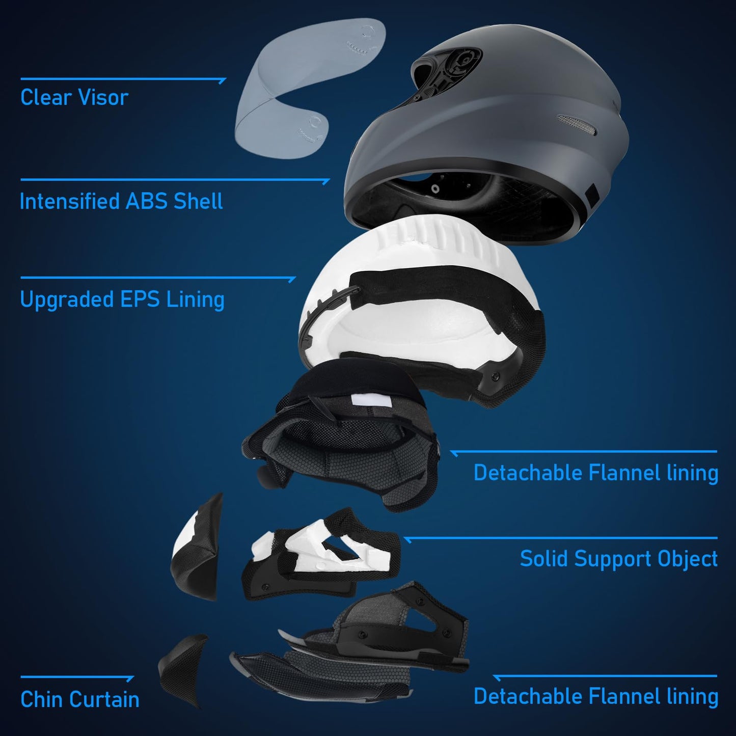 Favoto motorcycle helmet Full face helmet for adults, breathable, ECE certified, size S (55-56cm) Grey.