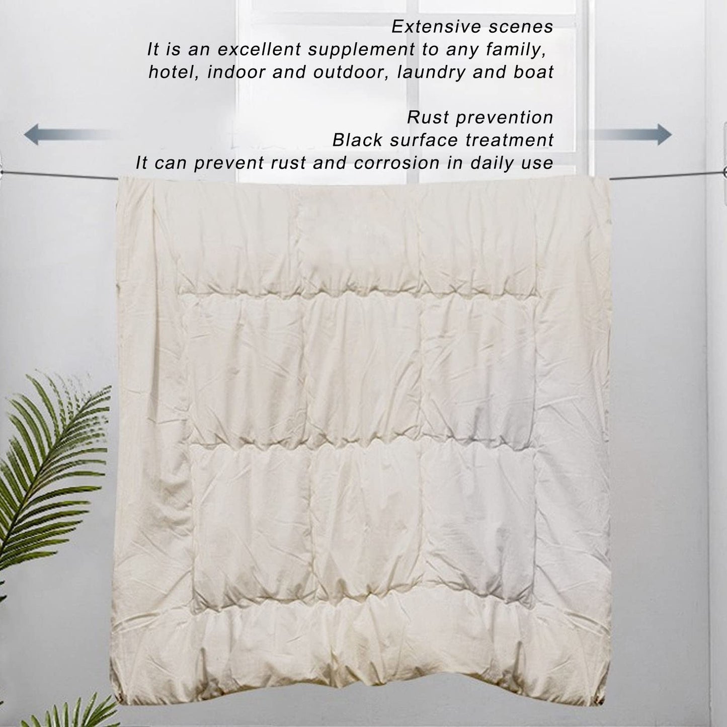 Mokernali laundry line retractable, made of stainless steel, with automatic double-pulley retraction, strong capacity, 3.8M, suitable for indoor and outdoor use, wall-mounted.