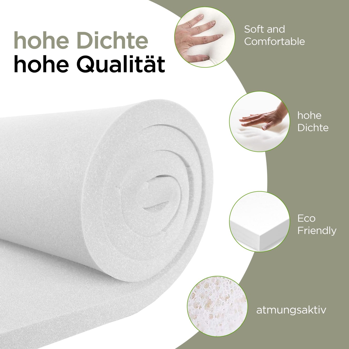 MSS e.K. foam sheet cushion topper - 200 x 60 x 10 cm - RG27/45