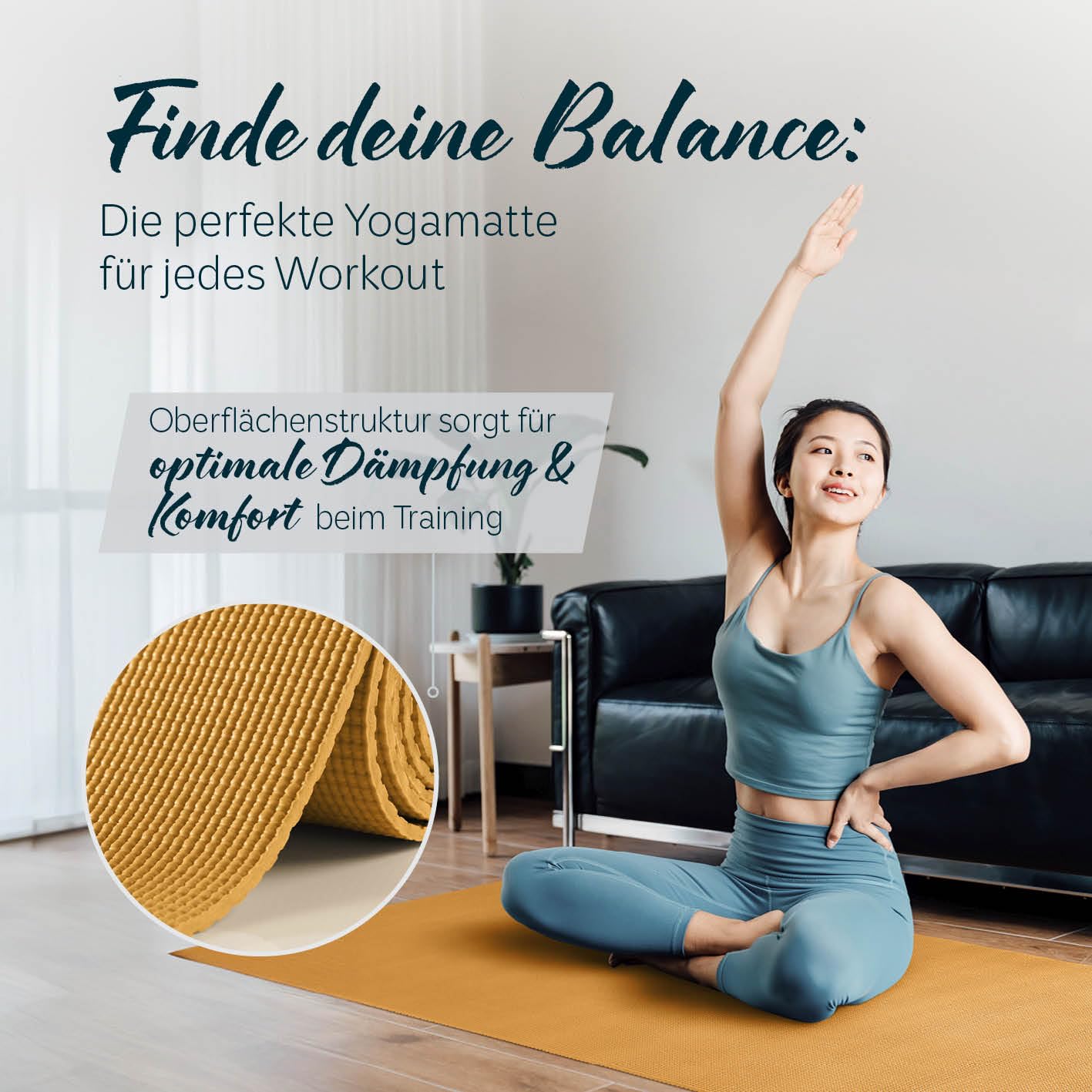 DoYourYoga Fitness Mat Yoga Mat "Kirana" made of ECO-PVC - 183 x 61 x 0.4 cm - non-slip & durable - Exercise Mat Yoga Mat Pilates Workout - Curry