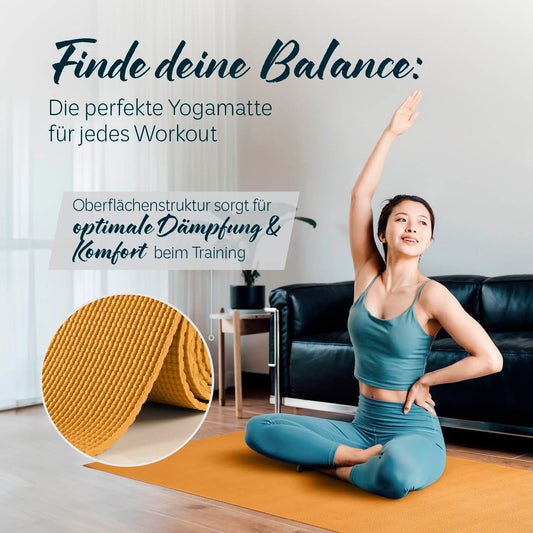 DoYourYoga Fitness Mat Yoga Mat "Kirana" made of ECO-PVC - 183 x 61 x 0.4 cm - non-slip & durable - Exercise Mat Yoga Mat Pilates Workout - Curry